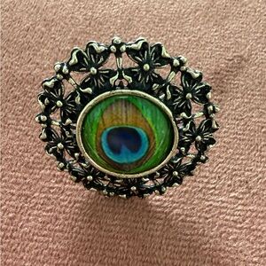 Floral Peacock silver oxidized Ring